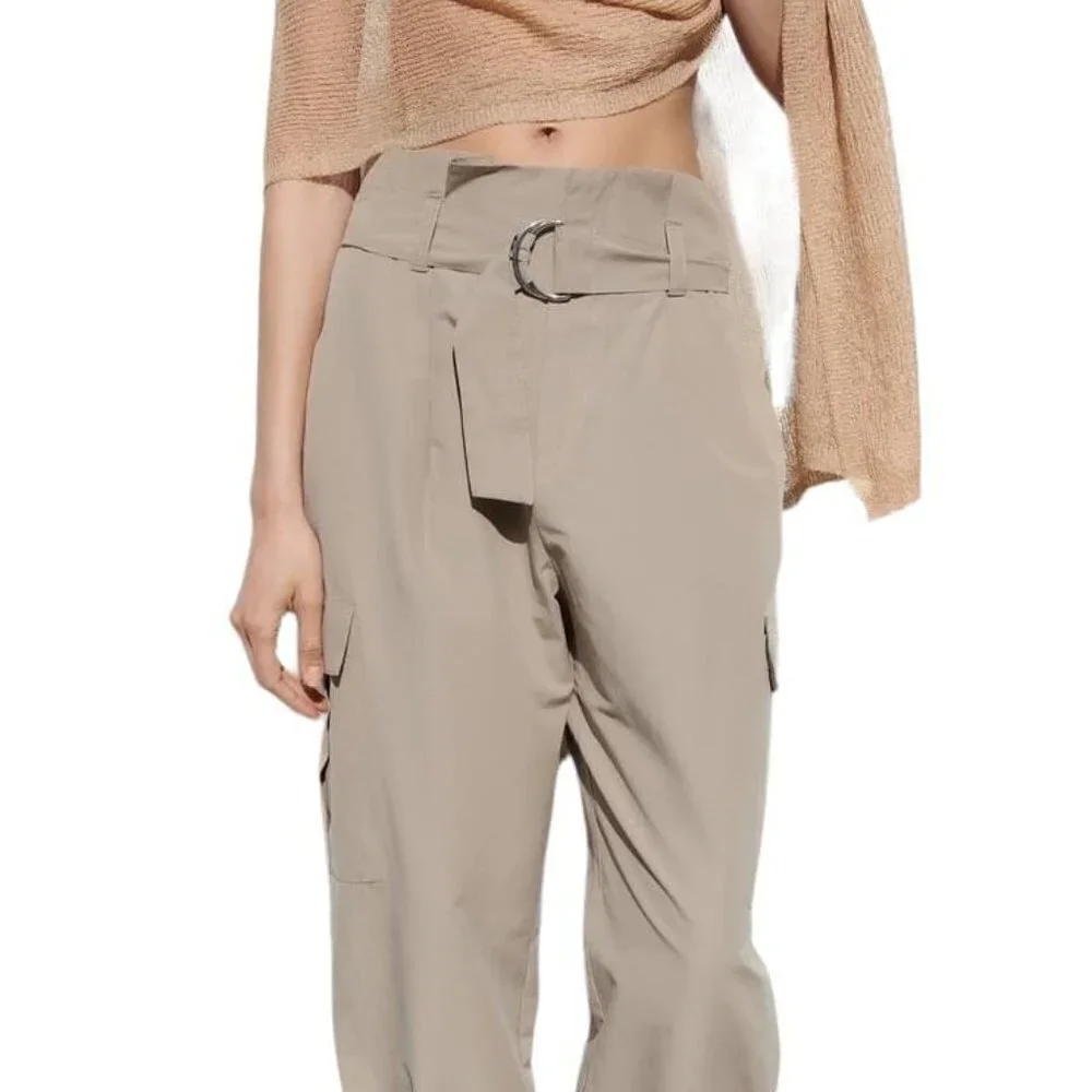 ZARA STRAIGHT CARGO TROUSERS Mid-camel SIZE M | 4001/051/756